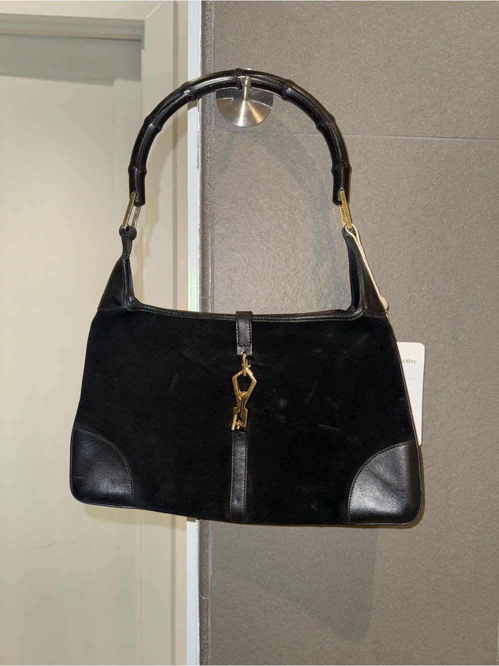 Vintage Gucci Jackie Black Suede Bamboo Handle Shoulder Bag Tom Ford Era